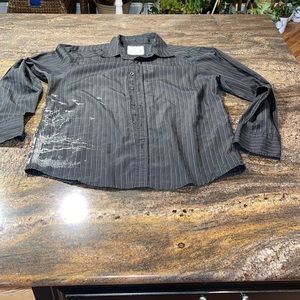 Level Ten Button Up‎ Shirt Black gray Pinstripe Graphic Long Sleeve Men xl